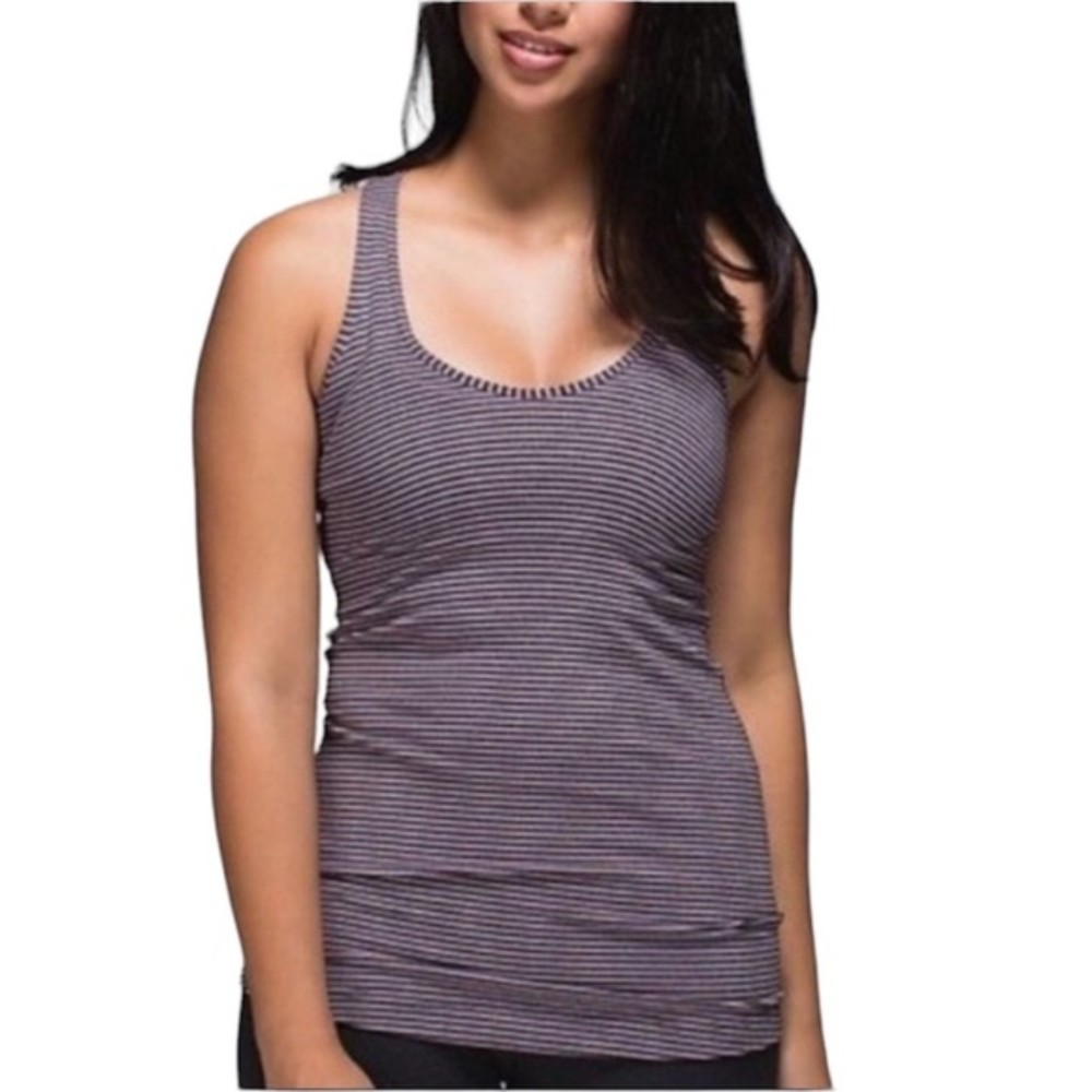 Lululemon Athletica Cool Racer Tank Top Gray Pink Striped Small Medium - Picture 2 of 6